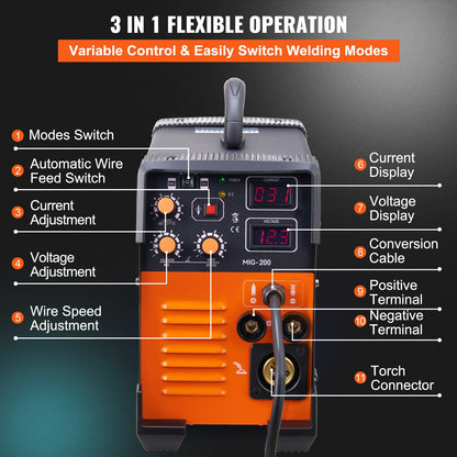 3-in-1 Lasmachine – MIG Lasser – TIG Lasser – MMA Lasser – Inverter Lasmachine – Digitale Display – Geavanceerde IGBT Technologie – Lichtgewicht 9,5 kg