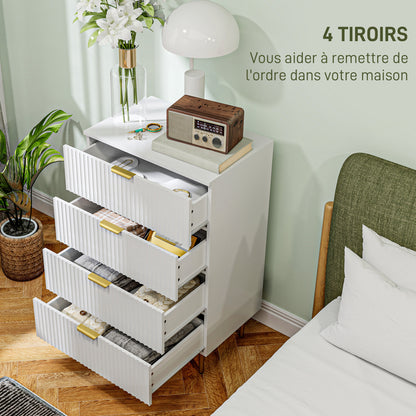 Ladekast – Ladenkast – Commode – Opbergkast – Dressoir – Modern Design – 4 Ruime Lades – MDF Wit Met Gouden Details – 60x40x96 cm