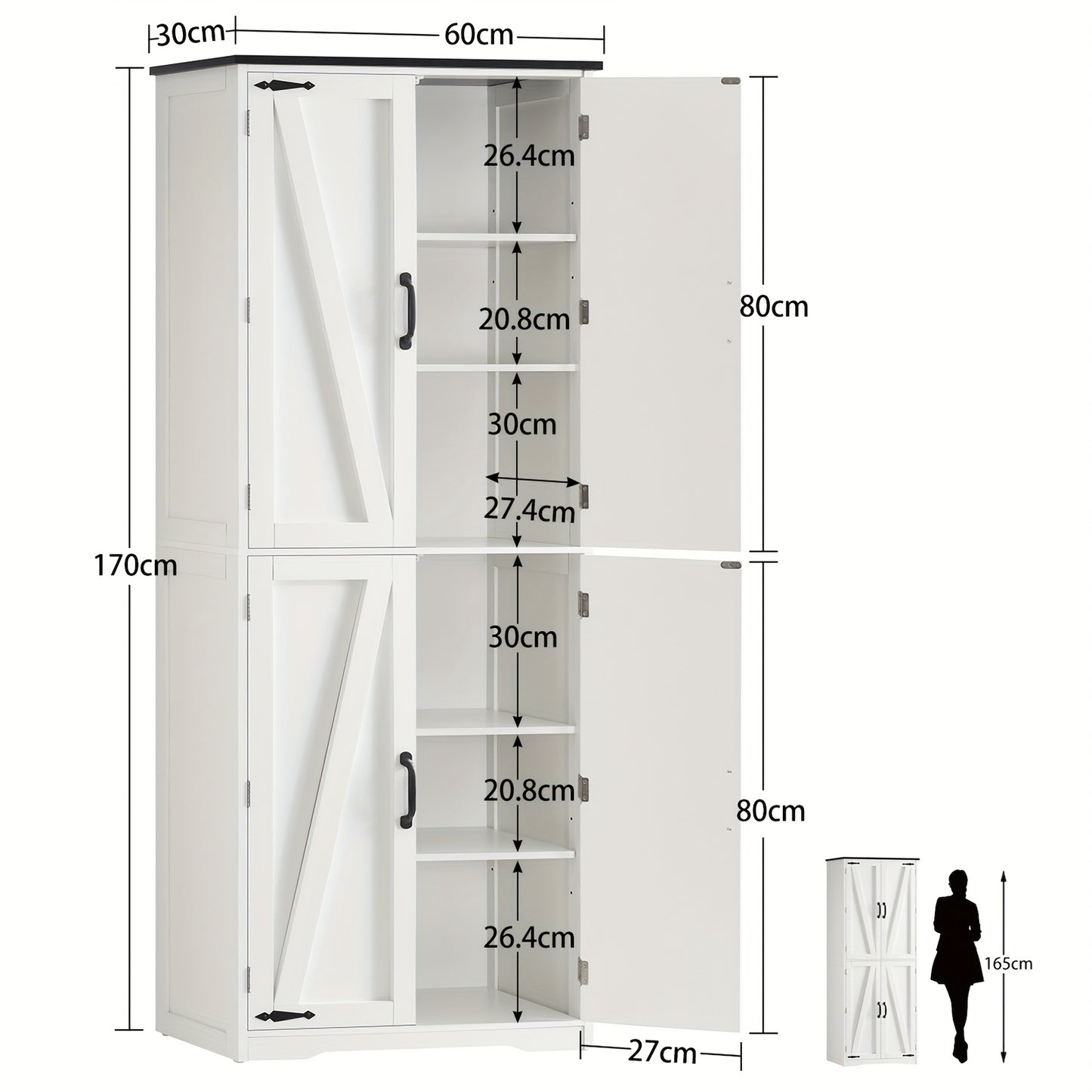 Witte Opbergkast – Bergkast – Kledingkast – Keukenkast – Vitrinekast – 170 cm Hoog – Verstelbare Planken