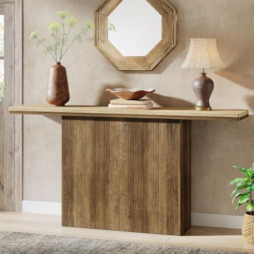console tafel – entree tafel – sofa tafel – hal tafel – wandtafel – 160 cm lang – stevig hardhout en MDF – rustieke naturel bruin afwerking