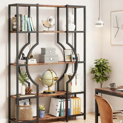 Boekenkast – Boekplank – Boekenrek – Kasten – Vakkenkast – 5-Laags Vintage Design – Hout Metaal Bruin