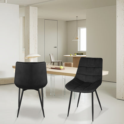 2pcs Black Velvet Dining Chair, Kitchen Upholstered High Back Chair, Visitor Reception Chair, for Kitchen Restaurant Reception Room, Metal Frame, Seat Height 49cm, Commercial Space Chairs, Upholstered Guest Seating, Metal Fra