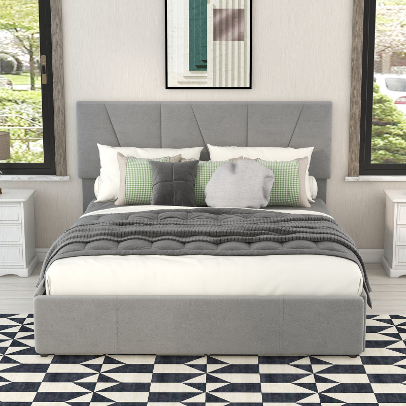 Double/Full Size Upholstered Platform Bed Frame with 4-Side Storage Drawers & Adjustable Headboard - Low-Profile Modern Bed, / Fabric, Metal/MDF Frame, No Box Spring Needed, Fits Twin to King Mattresses (Assembly Required)