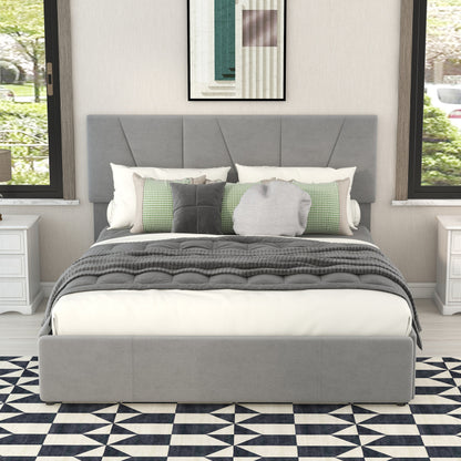 Double/Full Size Upholstered Platform Bed Frame with 4-Side Storage Drawers & Adjustable Headboard - Low-Profile Modern Bed, / Fabric, Metal/MDF Frame, No Box Spring Needed, Fits Twin to King Mattresses (Assembly Required)