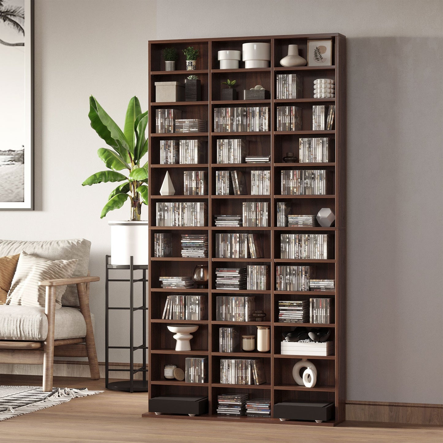 CD Rek – Cd Opbergkast – Cd Plank – Cd Kasten – Cd Stelling – 36 Verstelbare Vakken – Opbergruimte Voor 1116 Cd’s – Houtlook Bruin