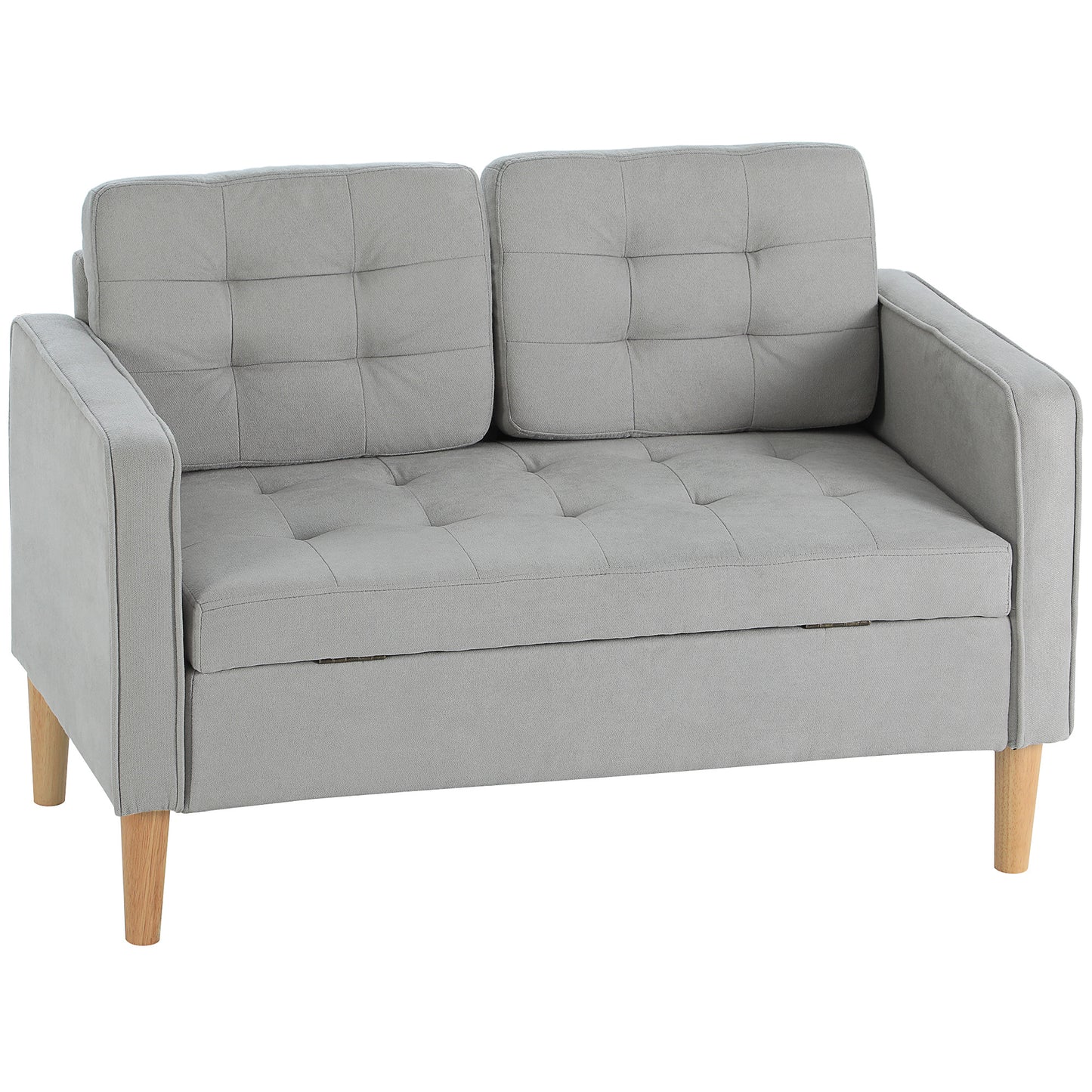 2-zitsbank – Tweezitsbank – Sofa – Loveseat – Bank – Lichtgrijs – Met Opbergruimte – Massief Houten Frame – Compacte Afmetingen 117x62x78 cm