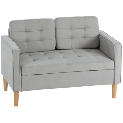2-zitsbank – Tweezitsbank – Sofa – Loveseat – Bank – Lichtgrijs – Met Opbergruimte – Massief Houten Frame – Compacte Afmetingen 117x62x78 cm