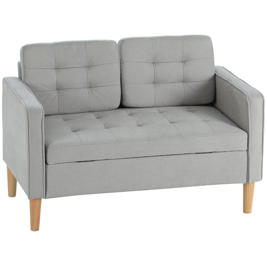 2-zitsbank – Tweezitsbank – Sofa – Loveseat – Bank – Lichtgrijs – Met Opbergruimte – Massief Houten Frame – Compacte Afmetingen 117x62x78 cm