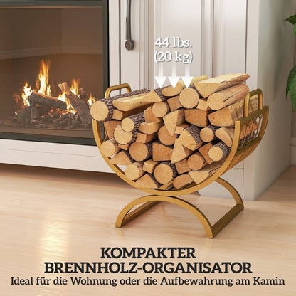 Houthouder – Houtrek – Haardhoutopslag – Houtmand – Houtkorf – Gouden Kleur – 46x36x41 cm – Metalen Poedercoating