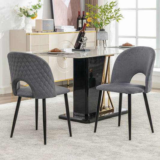 Eetkamerstoel – Stoel – Zitstoel – Keukenstoel – Woonkamerstoel – Grijs – Metalen Frame – Verstelbare Poten – Diamantpatroon Rugleuning – Set Van 2