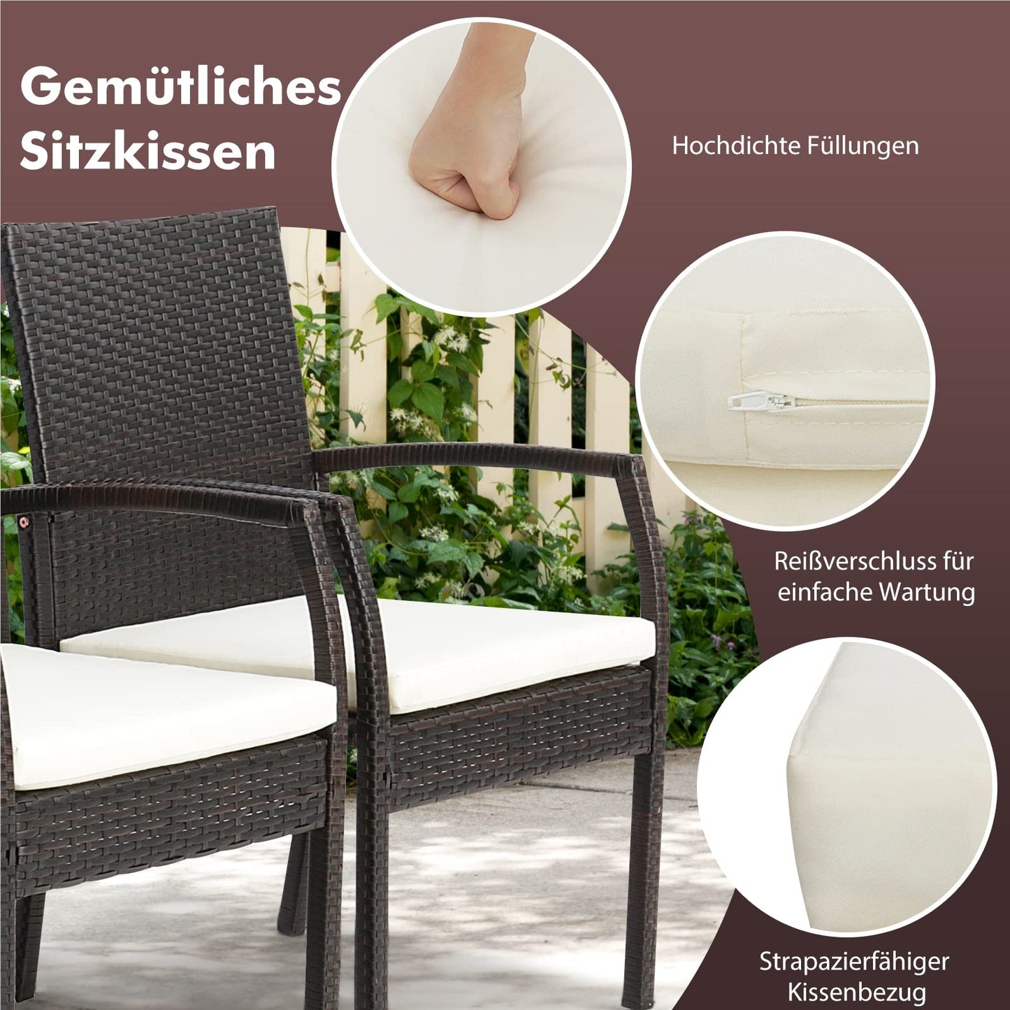 Tuinstoel – Rattan Stoel – Tuinstoelen Set – Balkonstoel – Terrasstoel – Ergonomisch Comfort – Weerbestendig PE-Rattan