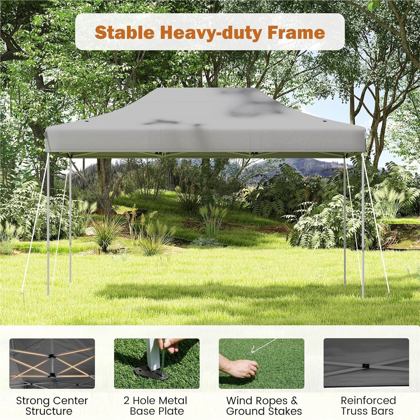 Partytent – Paviljoen – Easy-Up Tent – Vouwtent – Feesttent – Grijs – 3x4,5 Meter – Waterdicht Oxford Polyester – Verstelbare Hoogte Met Wieltjes