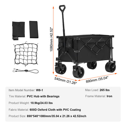 Opvouwbare Wagon – Vervoerswagen – Bolderkar – Strandwagen – Campingkar – Max 120 kg Draagvermogen – Stevige All-Terrain Wielen
