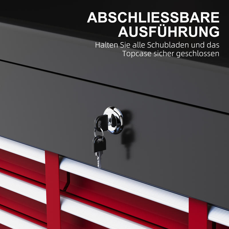 Opbergkist Gereedschapskist Toolbox Werkplaatskist Ladesysteem – Variant B20-107V00MX – Stevig Stalen Frame – Afsluitbaar Met Slot – 60x26x34 cm – Rood Zwart