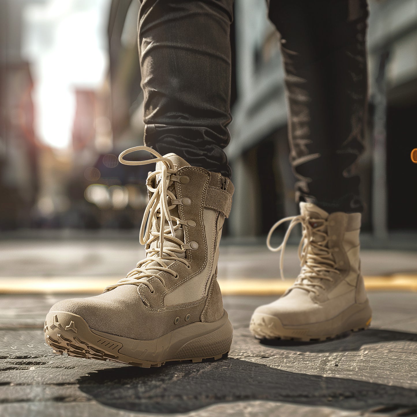 Wandelschoenen – Outdoorschoenen – Werklaarzen – Tactische Boots – Lichtgewicht – Ademend Materiaal – Antislip Zool – Ritssluiting – Beige – Medium Hoogte (20,32 cm)