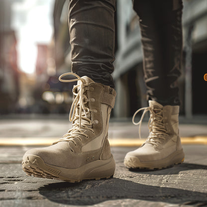Wandelschoenen – Outdoorschoenen – Werklaarzen – Tactische Boots – Lichtgewicht – Ademend Materiaal – Antislip Zool – Ritssluiting – Beige – Medium Hoogte (20,32 cm)