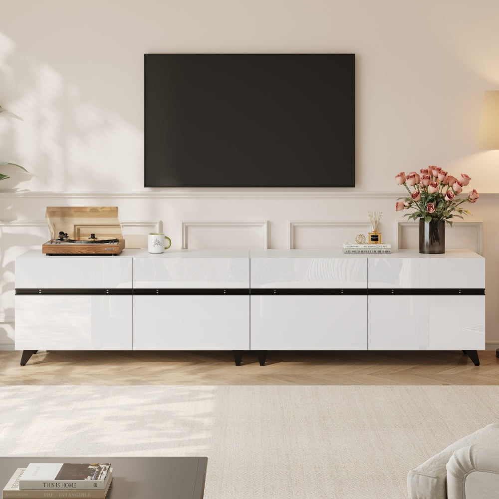 TV-meubel – TV-kast – Lowboard – Entertainmentmeubel – Tv-dressoir – Hoogglans Wit – 180x40x49 cm – 4 Kasten Met Verstelbare Planken