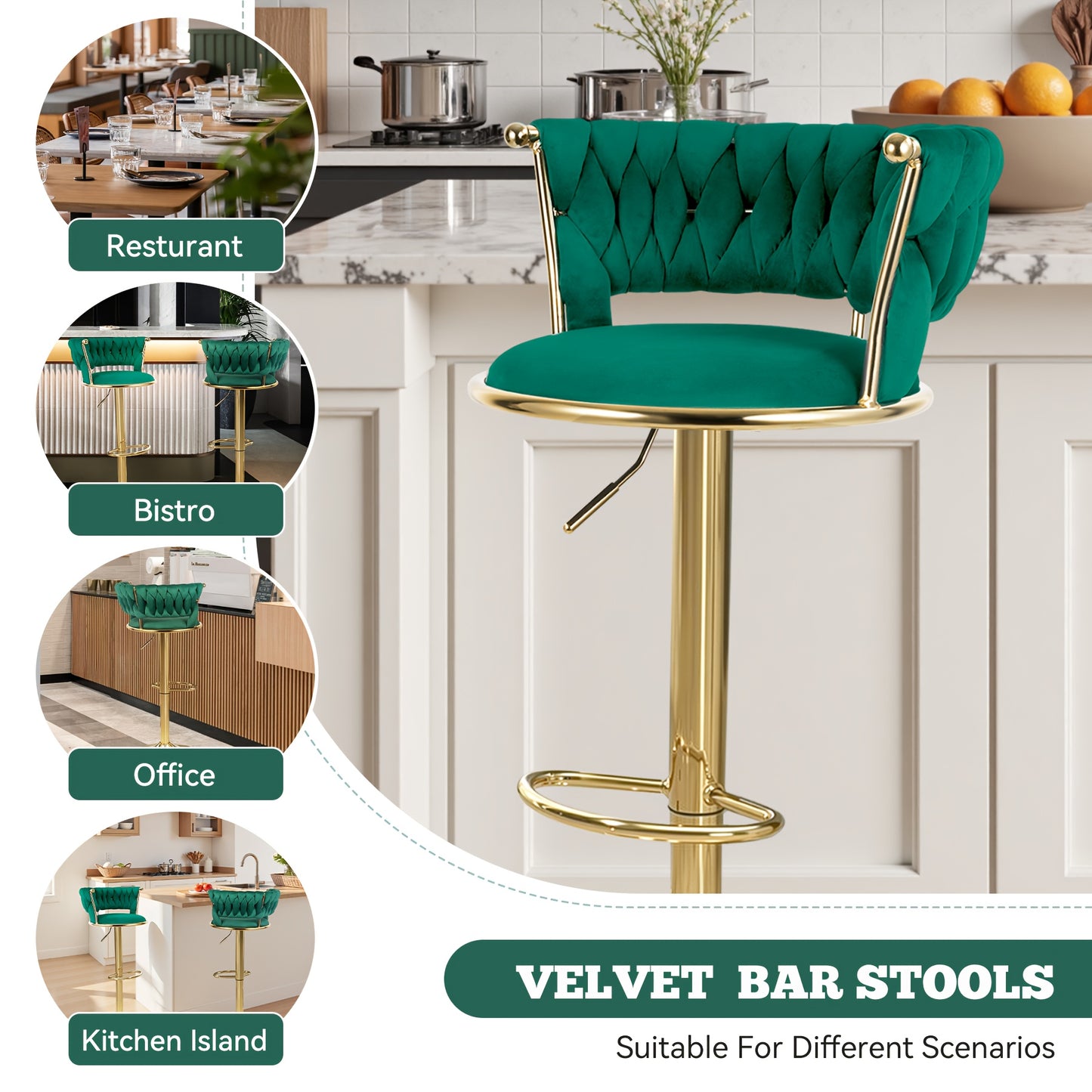Barstoel – Barkruk – Keukenstoel – Kruk – Counterstoel – Lichtgrijs – Verstelbare Hoogte – 360° Draaibaar – Fluwelen Zitkussen – Metalen Frame