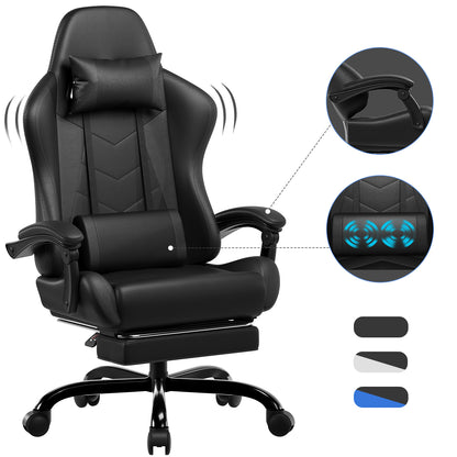 Ergonomische Gamingstoel – Bureaustoel – Office Chair – Esports Stoel – Gamedraaistoel – Zwart Kunstleer – Massagekussens – Handmatige Verstelbare Rugleuning