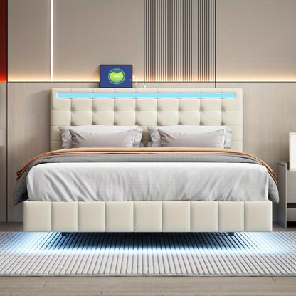 Gestoffeerd Tweepersoonsbed – Luxe Bedframe – Modern Slaapbed – Logeerbed – Linnen Bed – 140x200 cm – Huidvriendelijk Zacht Materiaal – Stevig Metalen Frame