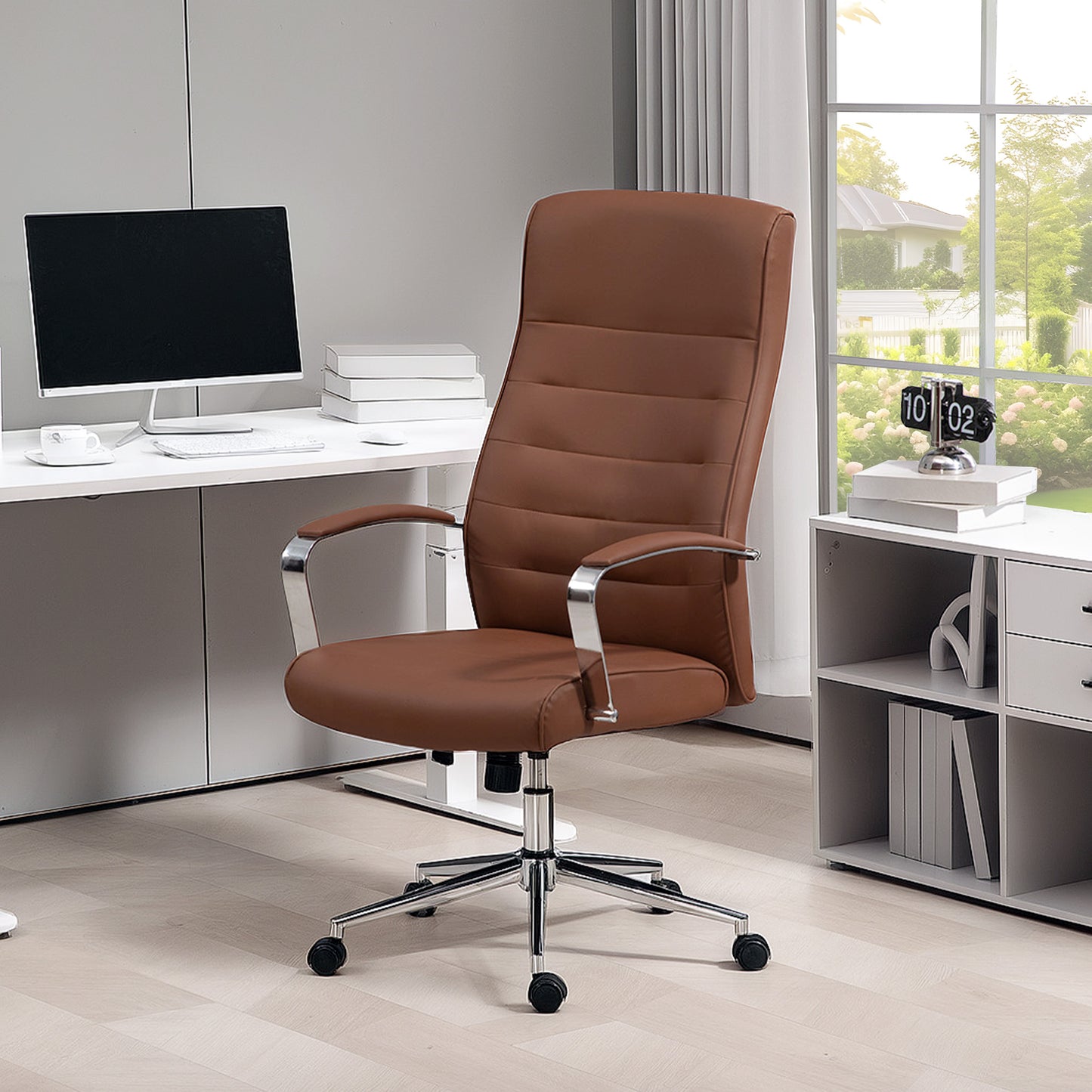 Ergonomische Bureaustoel – Kantoorstoel – Werkstoel – Draaistoel – Computestoel – Verstelbare Hoogte – Kantelfunctie – Hoge Rugleuning – Donkerbruin – Max 120 Kg Belastbaar