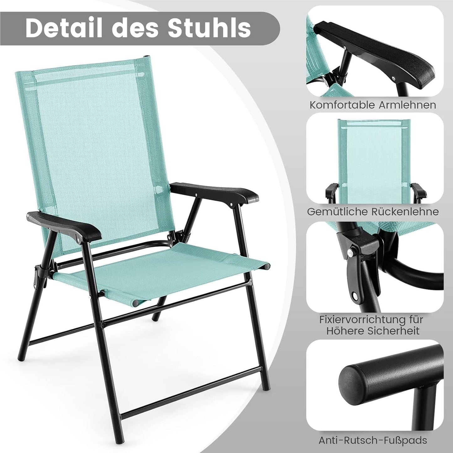 Tuinstoelen – Tuinmeubelen – Balkonstoelen – Inklapbare Stoelen – Terrasstoelen – Mintgroen – Weerbestendig Stof – Stevig Metalen Frame