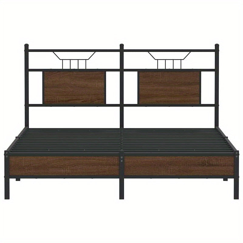 Houten Bedframe – Bed Frame – Slaapbed – Bedbank – Ledikant – Zwart-Wit Design – 150x200 cm – Kunststof Hout – Eenvoudige Montage
