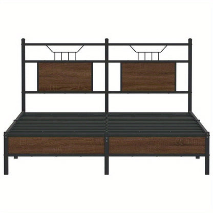Houten Bedframe – Bed Frame – Slaapbed – Bedbank – Ledikant – Zwart-Wit Design – 150x200 cm – Kunststof Hout – Eenvoudige Montage