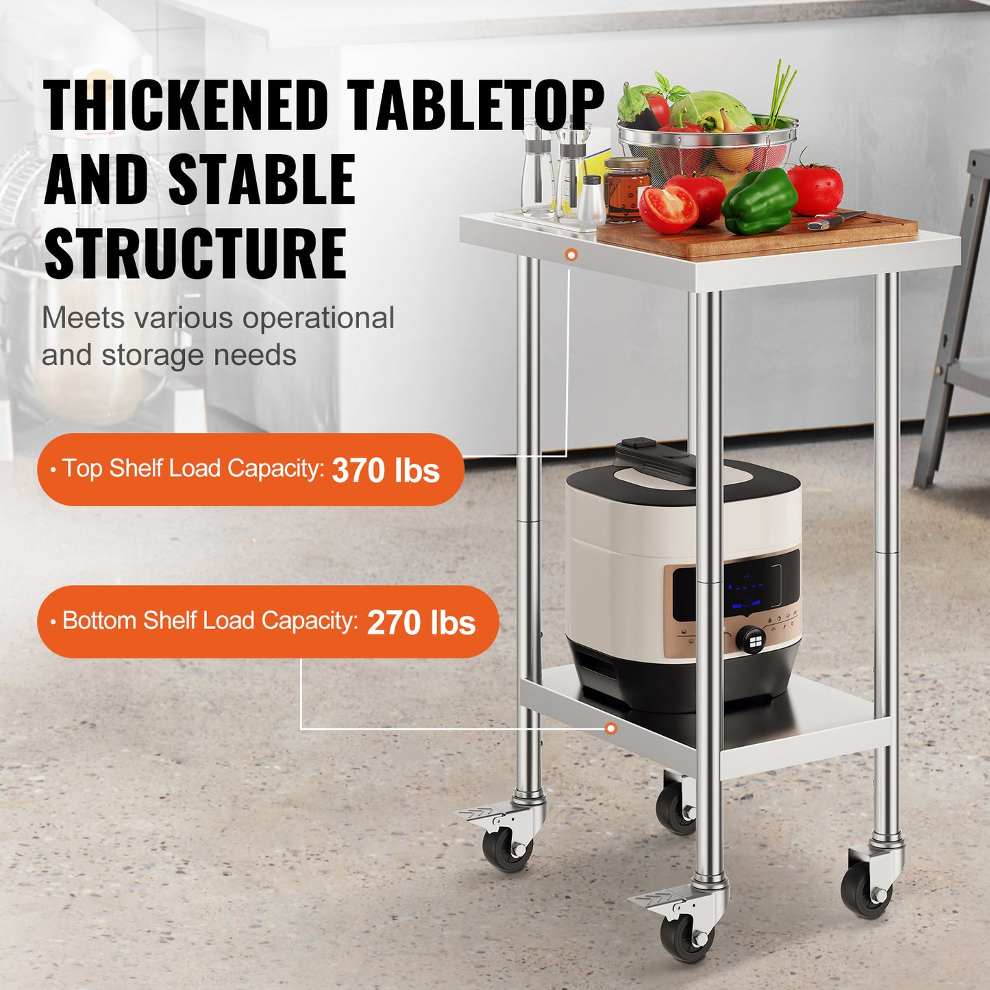 RVS Werktafel – Werkbank – Inrichtingskast – Keukentafel – Werkbanktafel – Verstelbare Planken – 4 Zwenkwielen Met Remmen