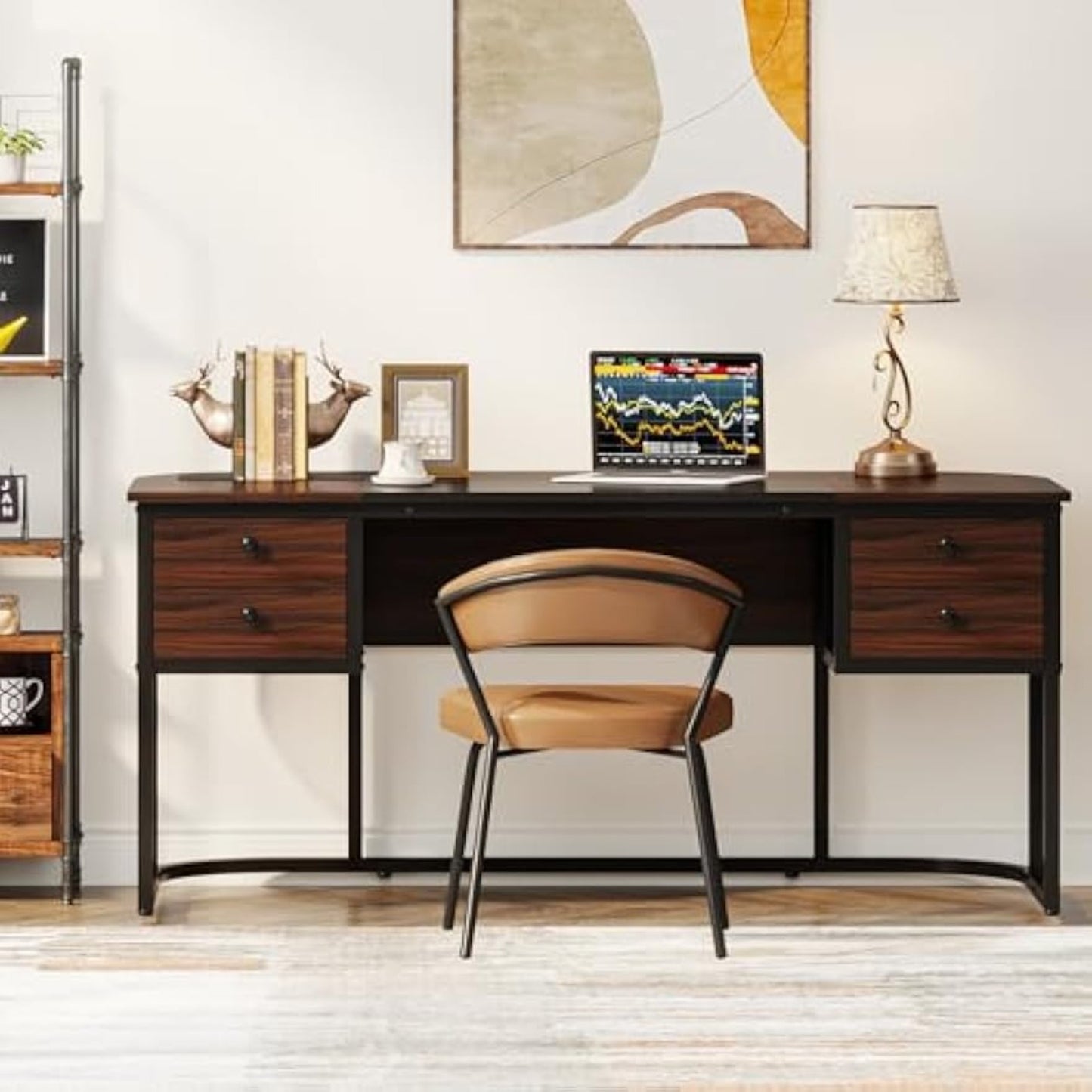 Bureau – Werktafel – Computertafel – Bureaublad – Bureaus – 160x80 cm – 4 Ruime Lades – Duurzaam MDF Metalen Frame – Donker Walnoot