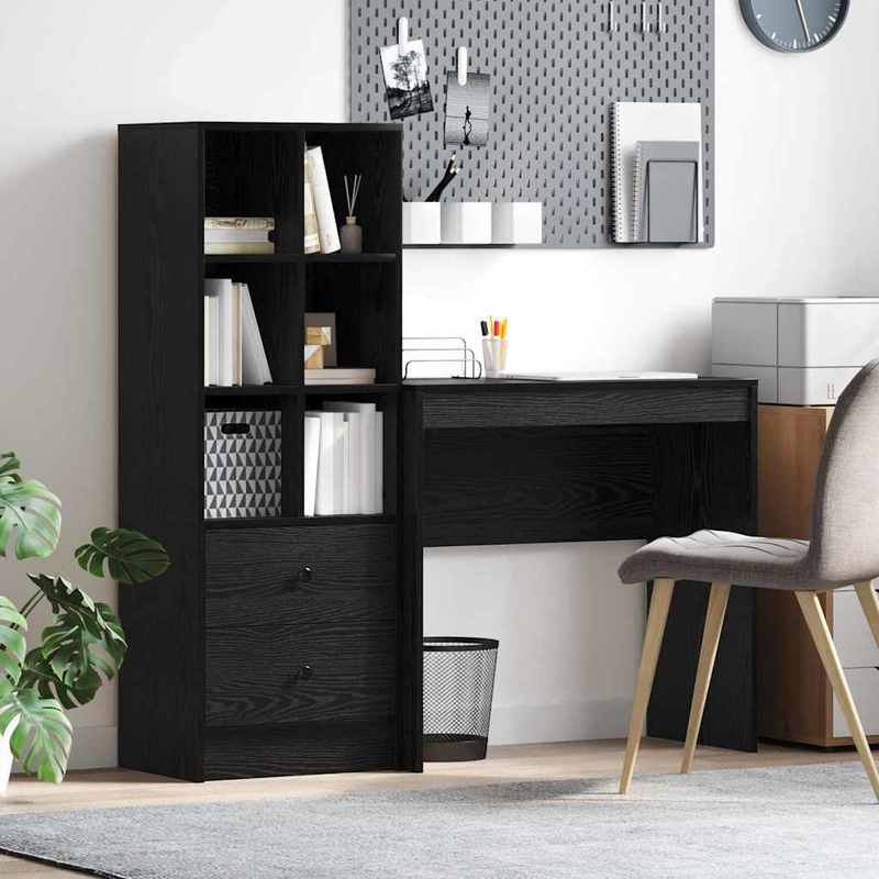 Desk with Storage Space 2pcs Black Oak 80 X 40 X 76Cm Sleek Exterior, Ample Storage Space, Sturdy And Smooth, Featuring a Minimalist And Functional Design.