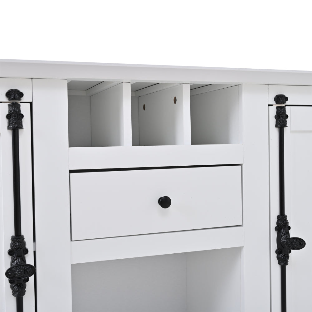 Modern-Style Sideboard with Two Doors and One Drawer | 130cm Wide, Three Wine Racks, Semi-Open Storage, White, Metal, Suitable for Hallways, Living Rooms, and Offices