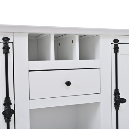 Modern-Style Sideboard with Two Doors and One Drawer | 130cm Wide, Three Wine Racks, Semi-Open Storage, White, Metal, Suitable for Hallways, Living Rooms, and Offices