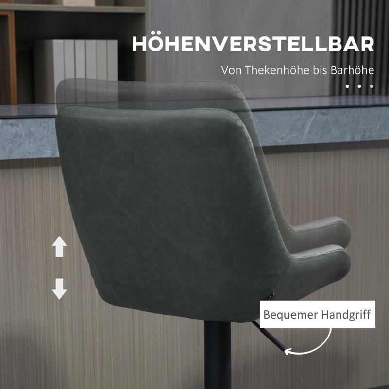 Barstoel – Barkruk – Barstoel Kruk – Keukenstoel – Barstoelen – Verstelbaar – Met Voetensteun – Met Gestoffeerde Zitting – Met Metaal Frame – Open Rugleuning – Donkergrijs/Zwart