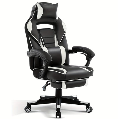 Ergonomic Gaming Chair with Massage Lumbar Support & Retractable Footrest - 360° Swivel, Height-Adjustable Computer Desk Chair with Headrest & Backrest Cushion, Quiet-Rolling Casters for Office & Home, Easy Assembly (No Tool