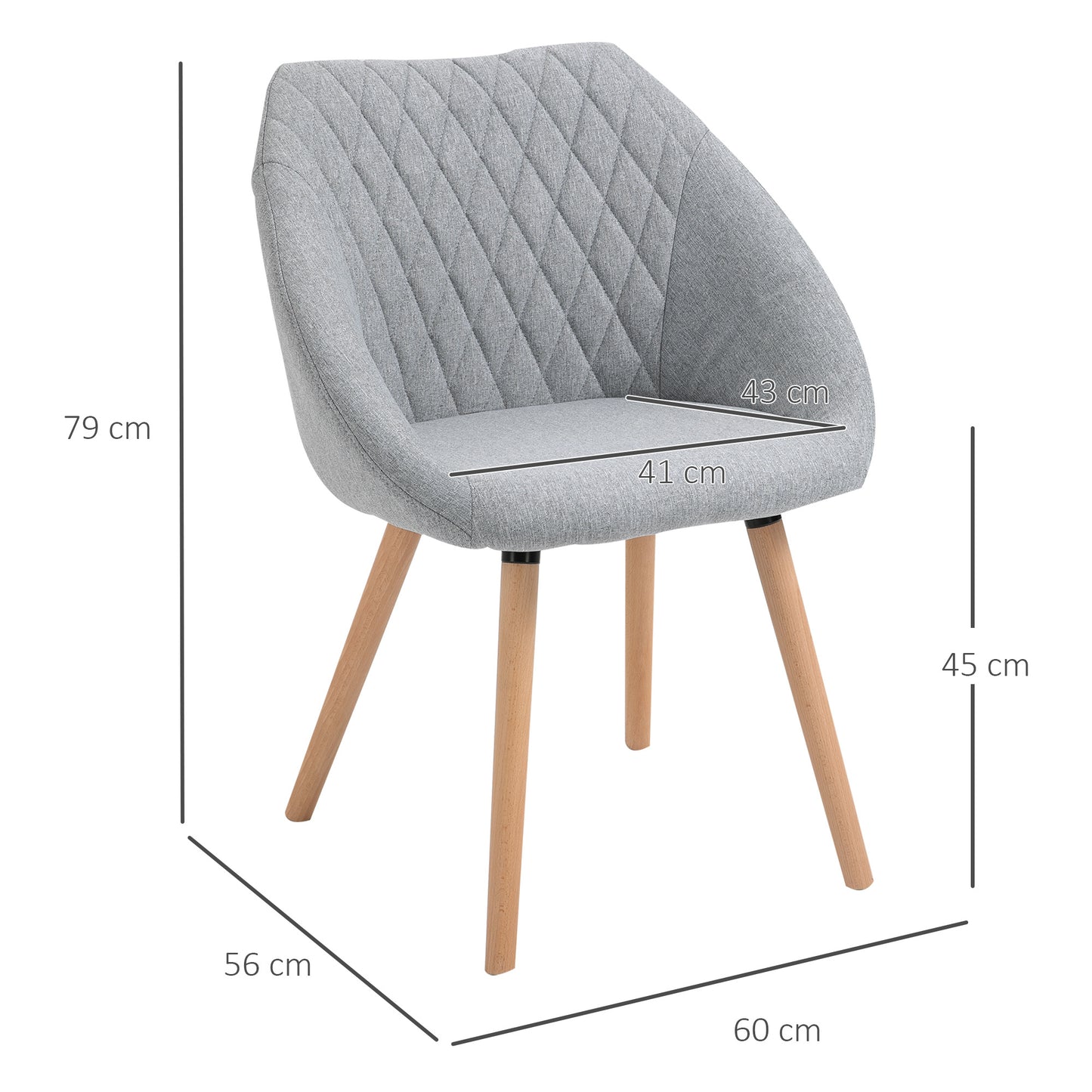 HOMCOM Set of 2 Dining Chairs Scandinavian Design - Tapered Legs Beech Wood - Seat Backrest Armrests Ergonomic Linen Grey