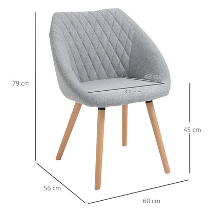 HOMCOM Set of 2 Dining Chairs Scandinavian Design - Tapered Legs Beech Wood - Seat Backrest Armrests Ergonomic Linen Grey