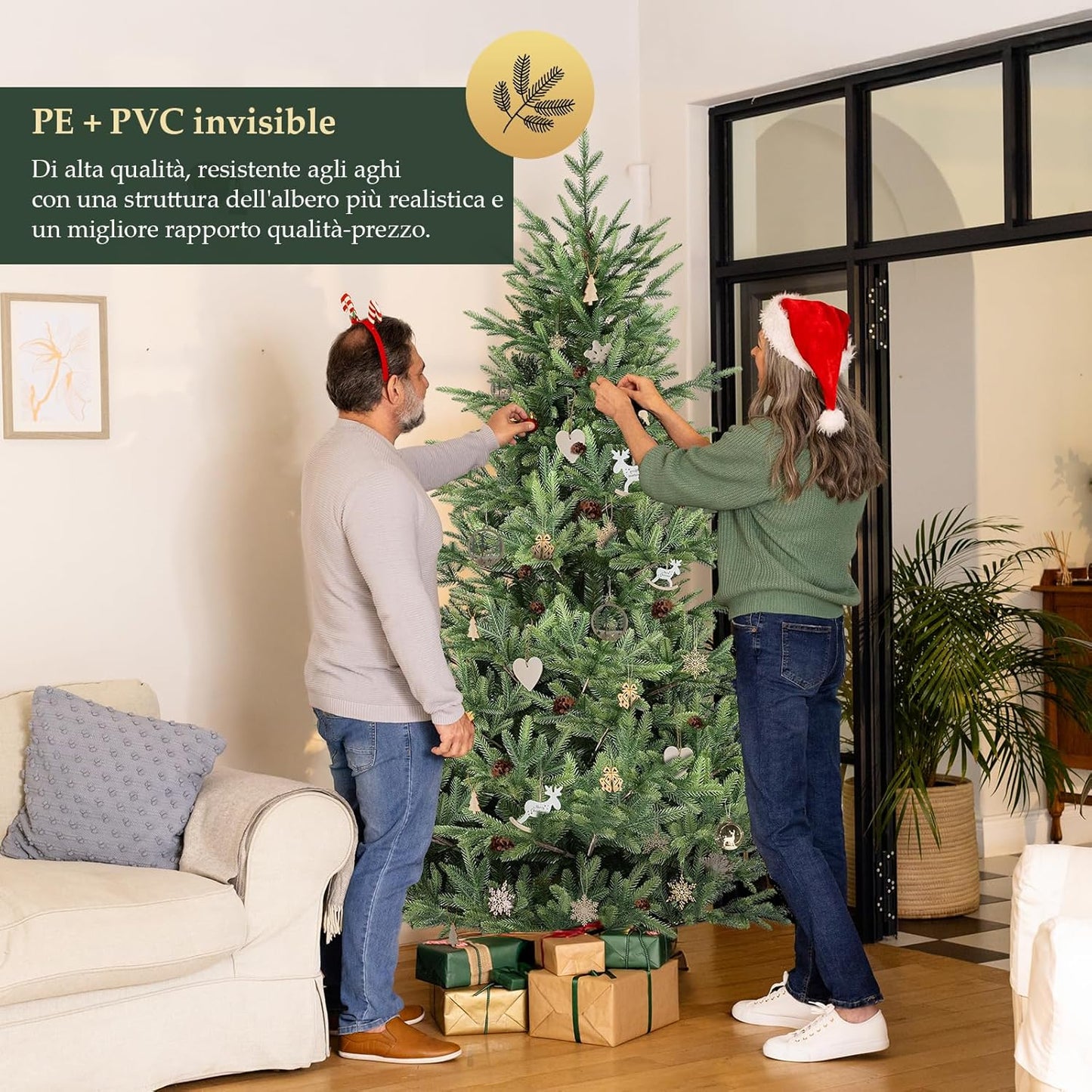 Kunstkerstboom – Nepboom – Kerstversiering – Dennenboom – Winterdecoratie – 150 cm Hoog – 90% PE Injection Moulded Realistisch Design – Inclusief Metalen Standvoet & Handschoenen