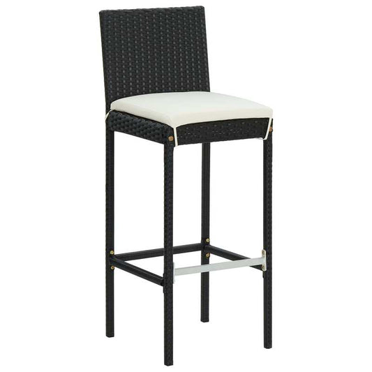 Garden bar stool with pillow 2pcs black poly rattan, Backyard Decor, Contemporary Design, Minimalist Furniture, Handwoven Rattan, Poly Rattan Furniture, Bar Height Chair, Comfortable Seating, Entertaining, Outdoor Enthusiasts