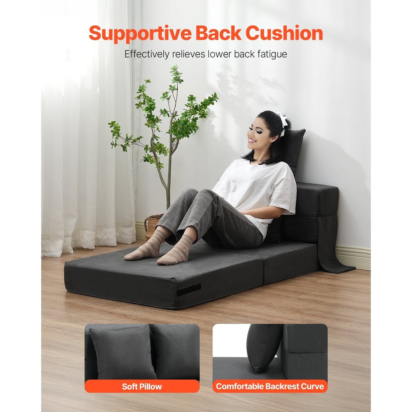 Bedbank – Klapbank – Slaapbank – Slaapstoel – 3-in-1 Multifunctioneel – Donkergrijs – Hoogwaardig Veerkrachtig Schuim – Afneembare Wasbare Hoes