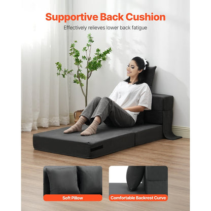 Bedbank – Klapbank – Slaapbank – Slaapstoel – 3-in-1 Multifunctioneel – Donkergrijs – Hoogwaardig Veerkrachtig Schuim – Afneembare Wasbare Hoes