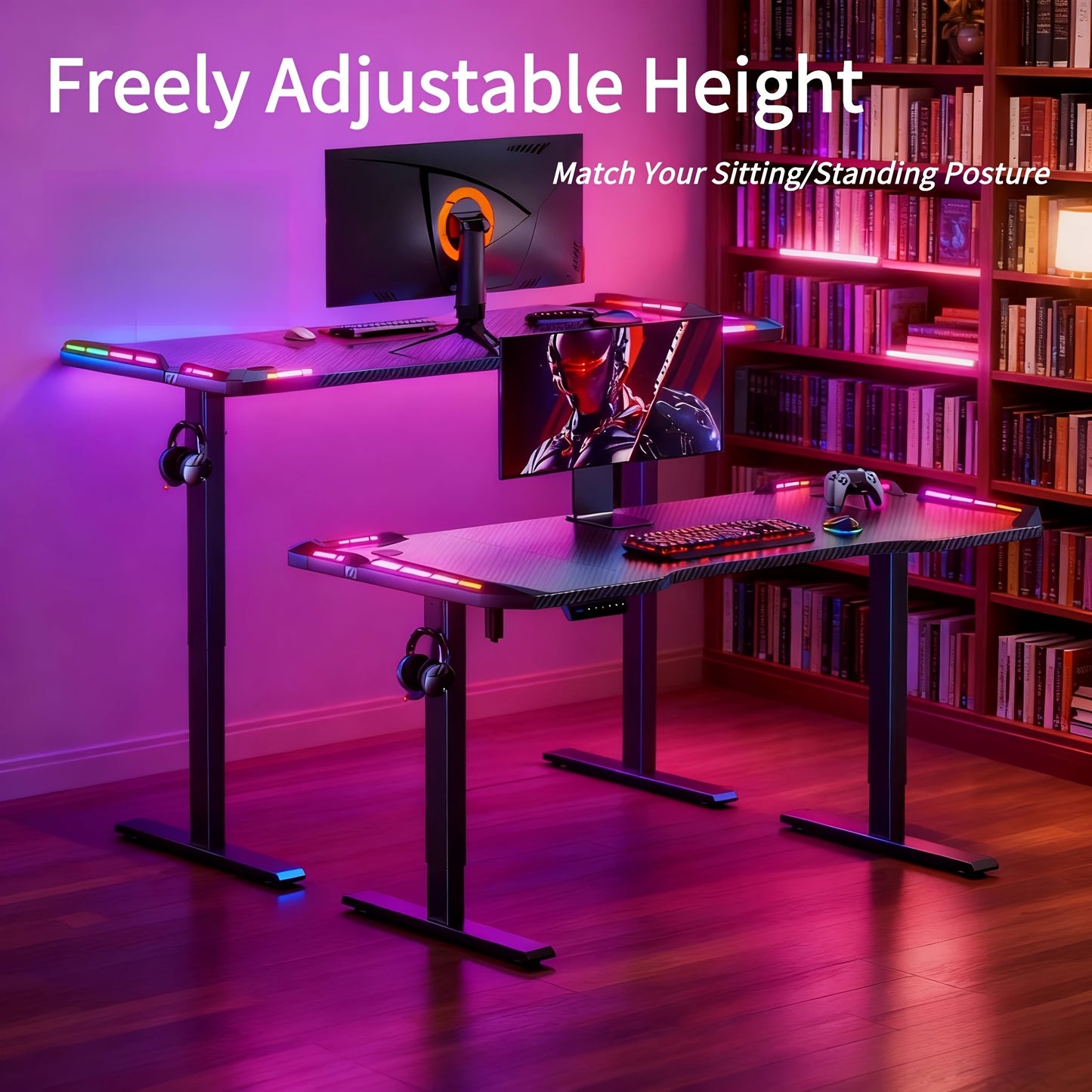 Elektrisch Verstelbaar Bureau – Zit-Sta Bureau – Gaming Bureau – Thuiswerk Bureau – Computer Bureau – 119 cm Carbon Fiber Blad – RGB Verlichting Met Afstandsbediening