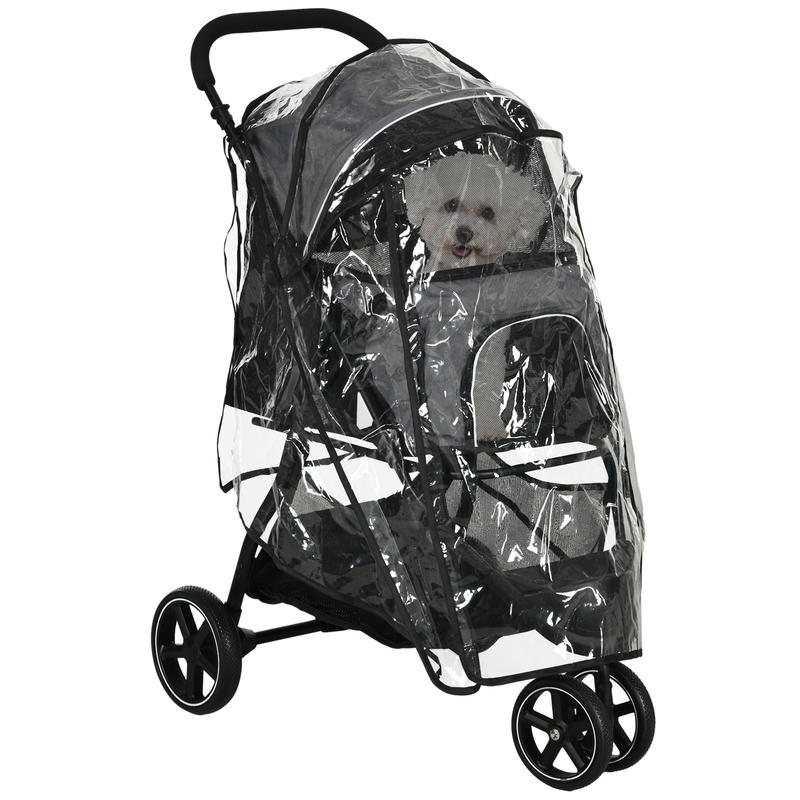 Foldable Dog Stroller Cart for Puppies & Small Dogs up to 10kg (22 lbs) with Rain Cover & 2 Safety Leashes - Heavy-Duty Frame, Spacious Interior (83x55x101cm) - Portable for Walking, Travel, Vet Visits