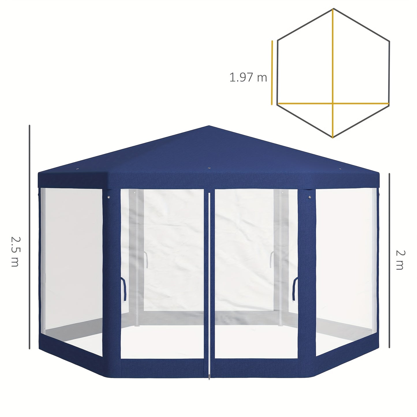 Partytent – Tuinpaviljoen – Feesttent – Camping Tent – Outdoor Gazebo – 4x3m – Hexagonaal – Waterafstotend – Muskietennet – Trekkoordsluiting – Blauw