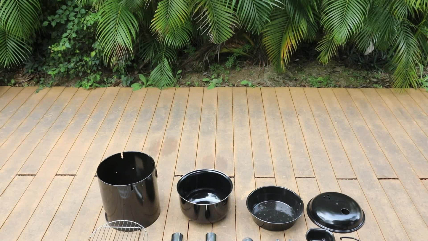 Gourmetstel – Raclette – Gourmetset – Fondue – Tafelgrill – Buitenoven met 17L + 8L geëmailleerde pannen – Ingebouwde thermometer & verstelbare ventilatie