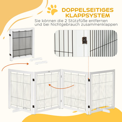 Hondenren – Hondenhek – Hondenafscheiding – Hondenbarrière – Hondenbox – Vouwbaar & Compact – Grenenhout en Stalen Gaas – Wit – 305 x 35,5 x 82 cm