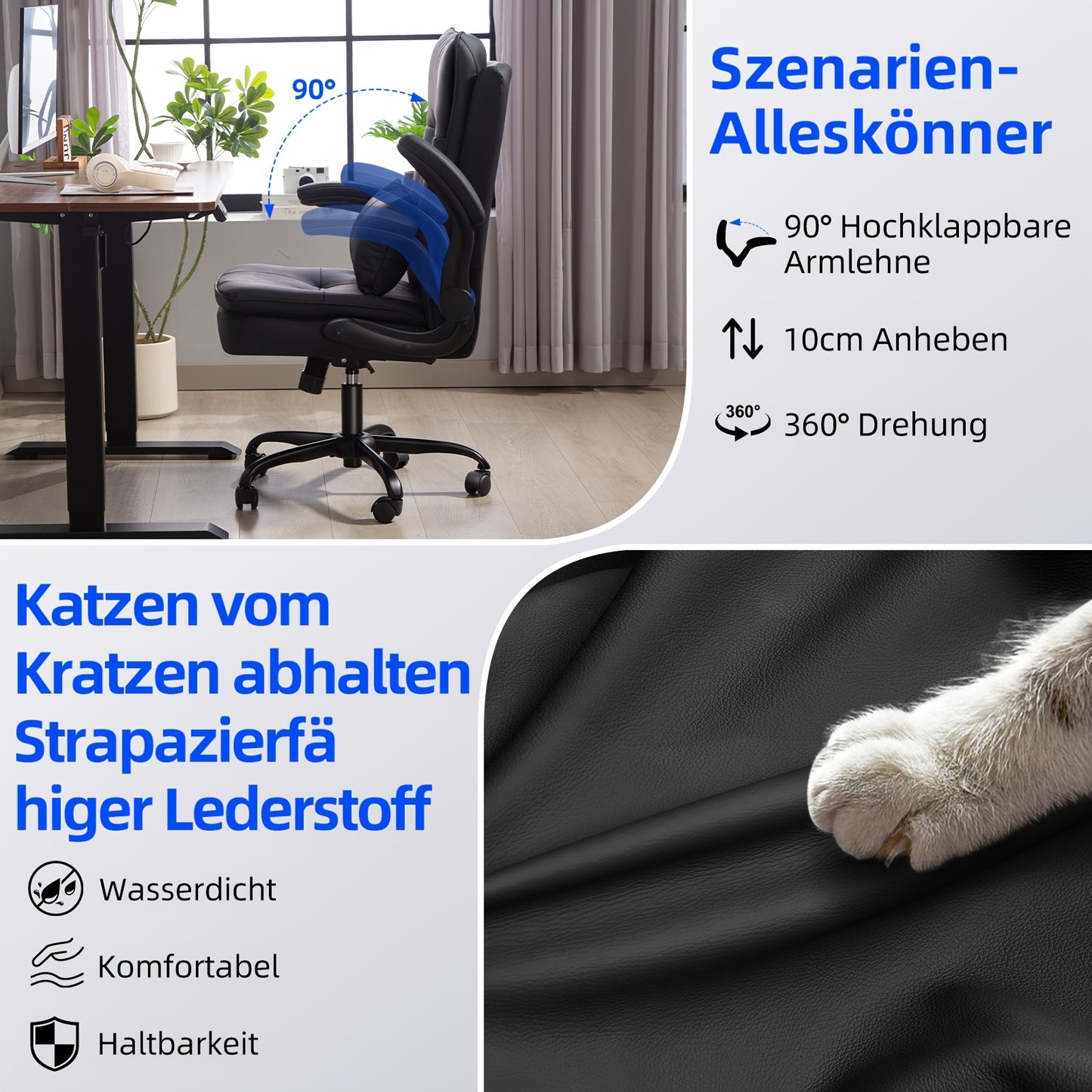 Bureaustoel – Ergonomische Stoel – Office Chair – Gamingstoel – Computerstoel – Dubbel Gevuld Rugkussen – Verstelbare Opklapbare Armleuningen – Draaifunctie & Kantelfunctie – Max 150 kg – Zwart