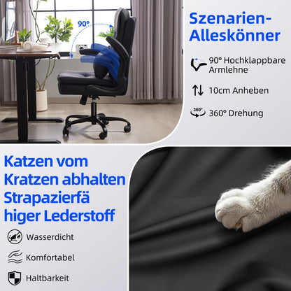 Bureaustoel – Ergonomische Stoel – Office Chair – Gamingstoel – Computerstoel – Dubbel Gevuld Rugkussen – Verstelbare Opklapbare Armleuningen – Draaifunctie & Kantelfunctie – Max 150 kg – Zwart