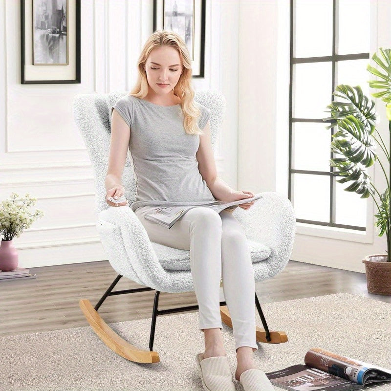 Schommelstoel – Fauteuil – Relaxstoel – Loungestoel – Schommelstoel Babykamer – Ergonomische Hoge Rugleuning – Massief Houten Frame & Metalen Poten – Extra Brede Zitting & Zachte Sponsvulling – Handmatig Verstelbaar – Groen