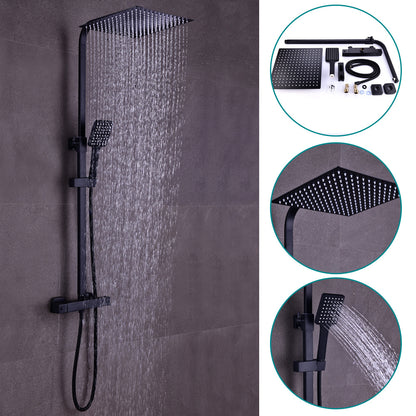 Modern Zwart Douche Systeem – Douche Set – Regendouche – Handdouche – Thermostatische Douchekraan – Messing & RVS – 360° Draaibaar & Instelbare Hoogte
